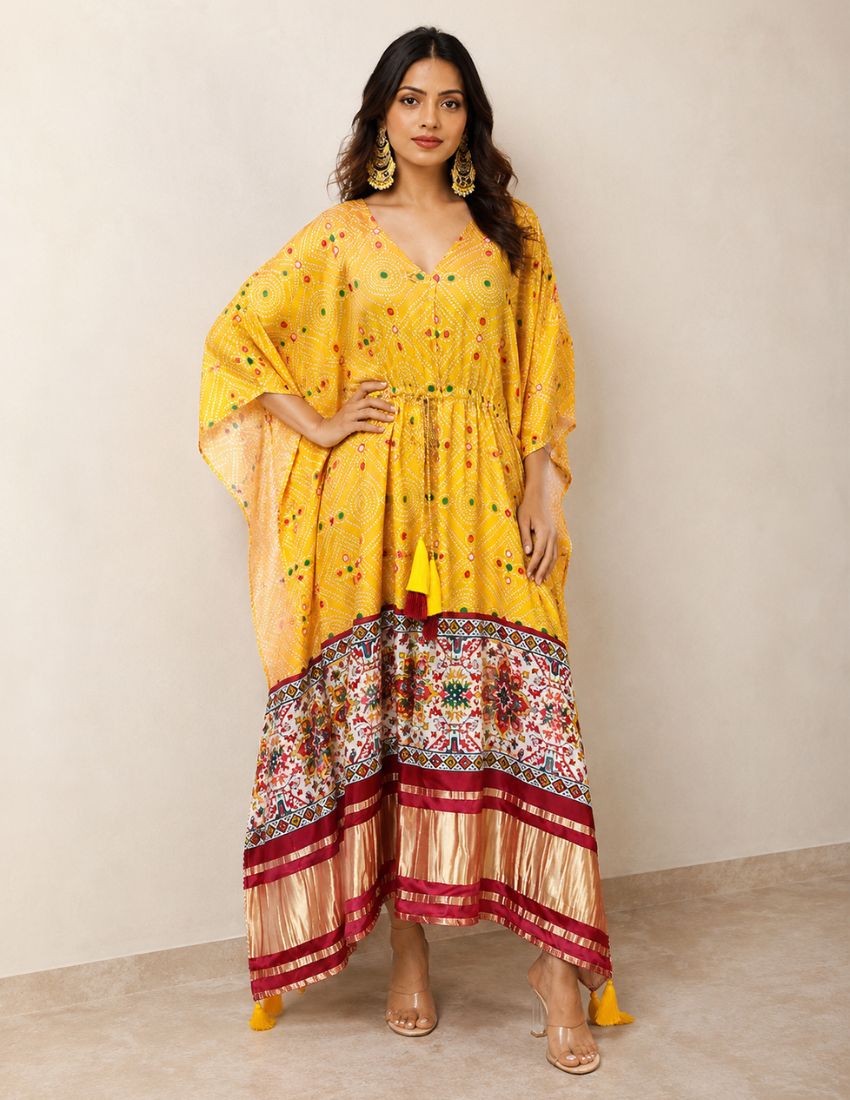 Yellow Elegance Printed Kaftan
