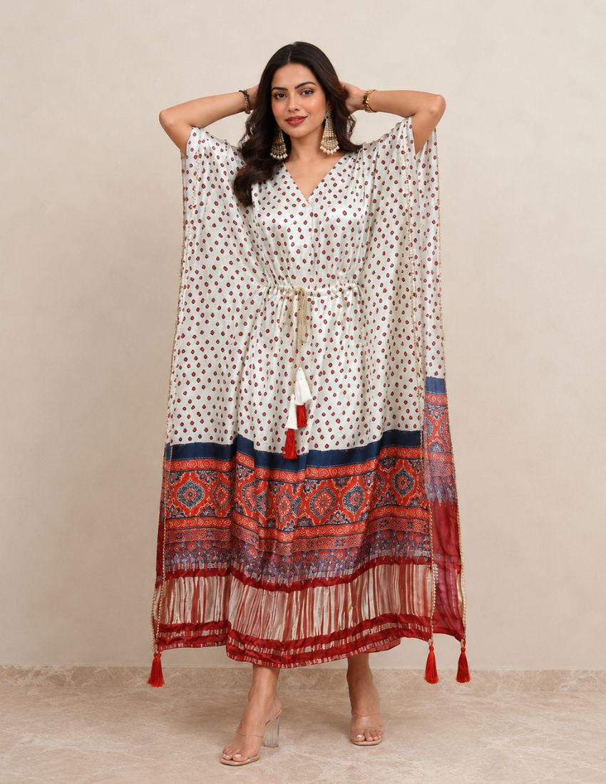 White Elegance Printed Kaftan