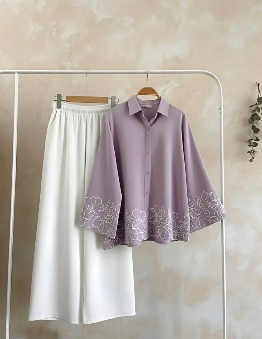 Pastel Lavender Shirt and White Pant Set
