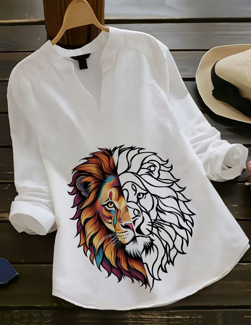 King’s Canvas Artistic Lion Face Rayon Top