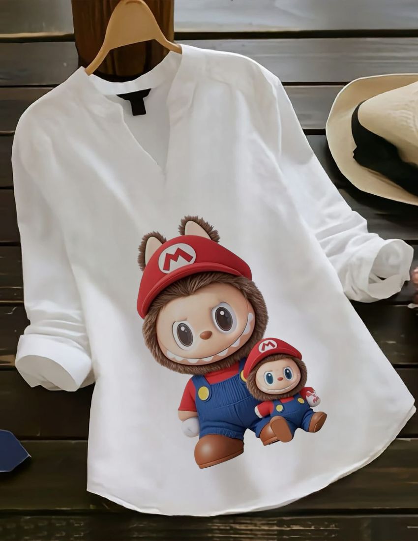 Retro Gamer Labubu Doll Graphic White Top