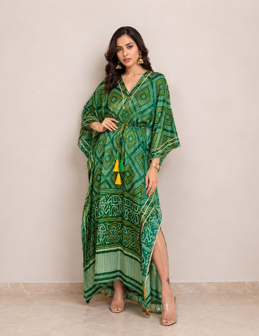 Green Elegance Printed Kaftan