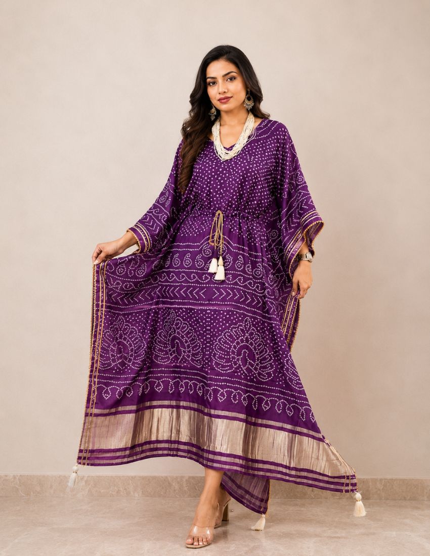 Purple Elegance Printed Kaftan