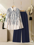 Leaf Pattern Co-Ord Set - Blue