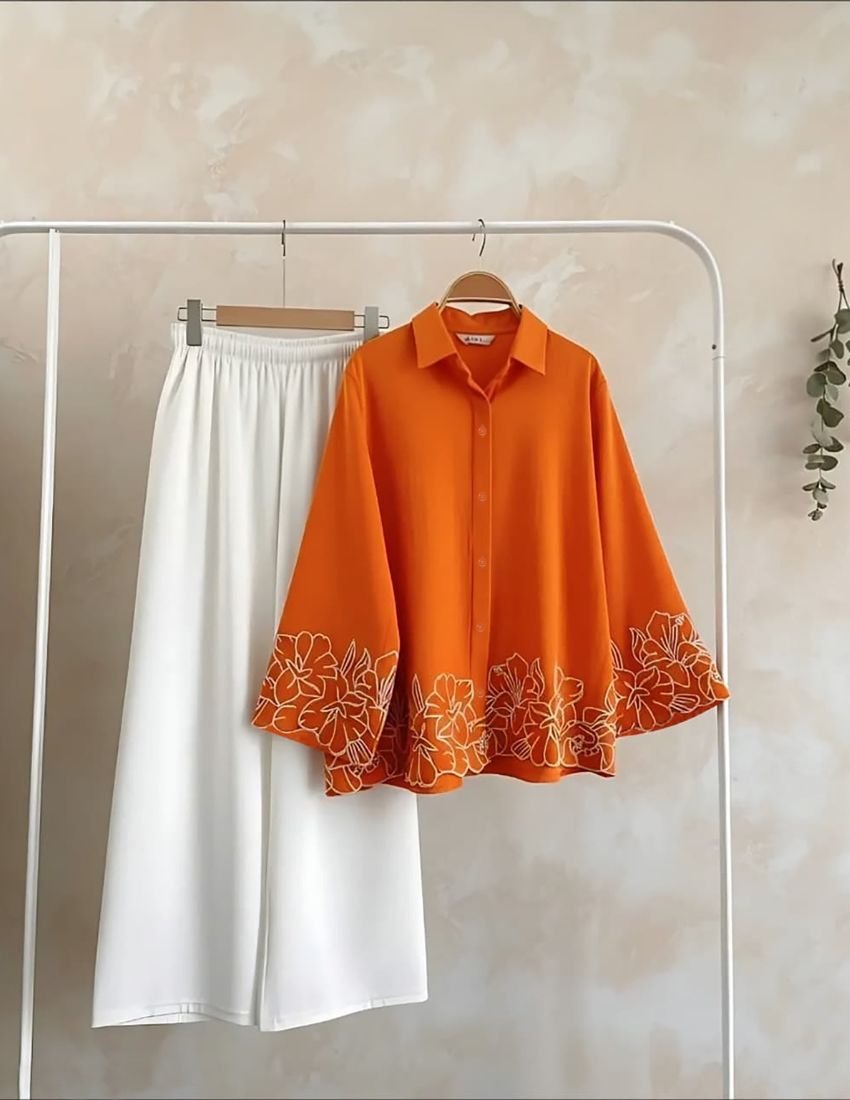 Bright Orange Shirt and White Pant
