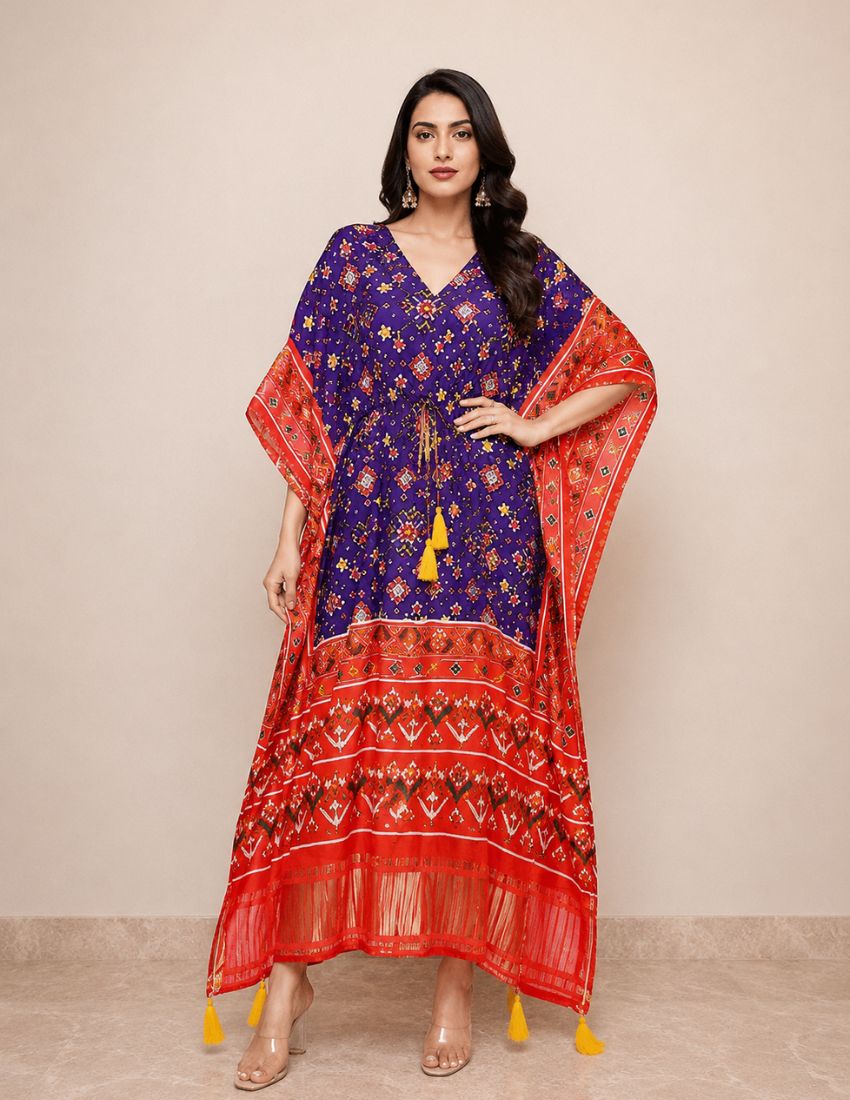 Indigo Elegance Printed Kaftan