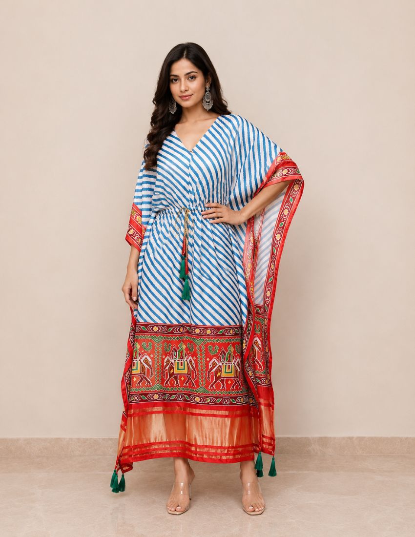 Off White Elegance Printed Kaftan