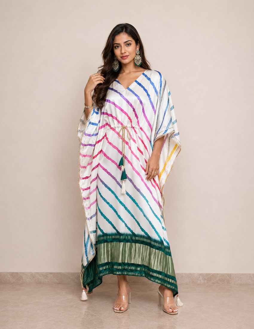 Off White Elegance Printed Kaftan