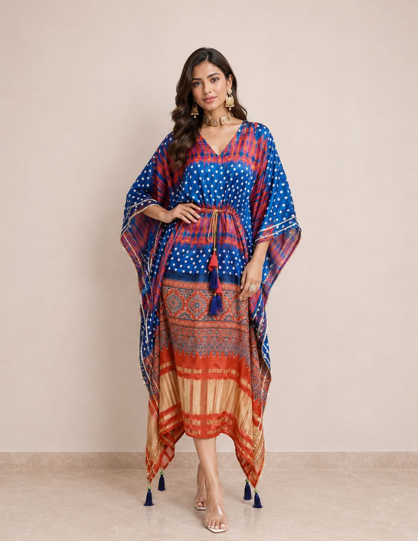 Navy Blue Elegance Printed Kaftan