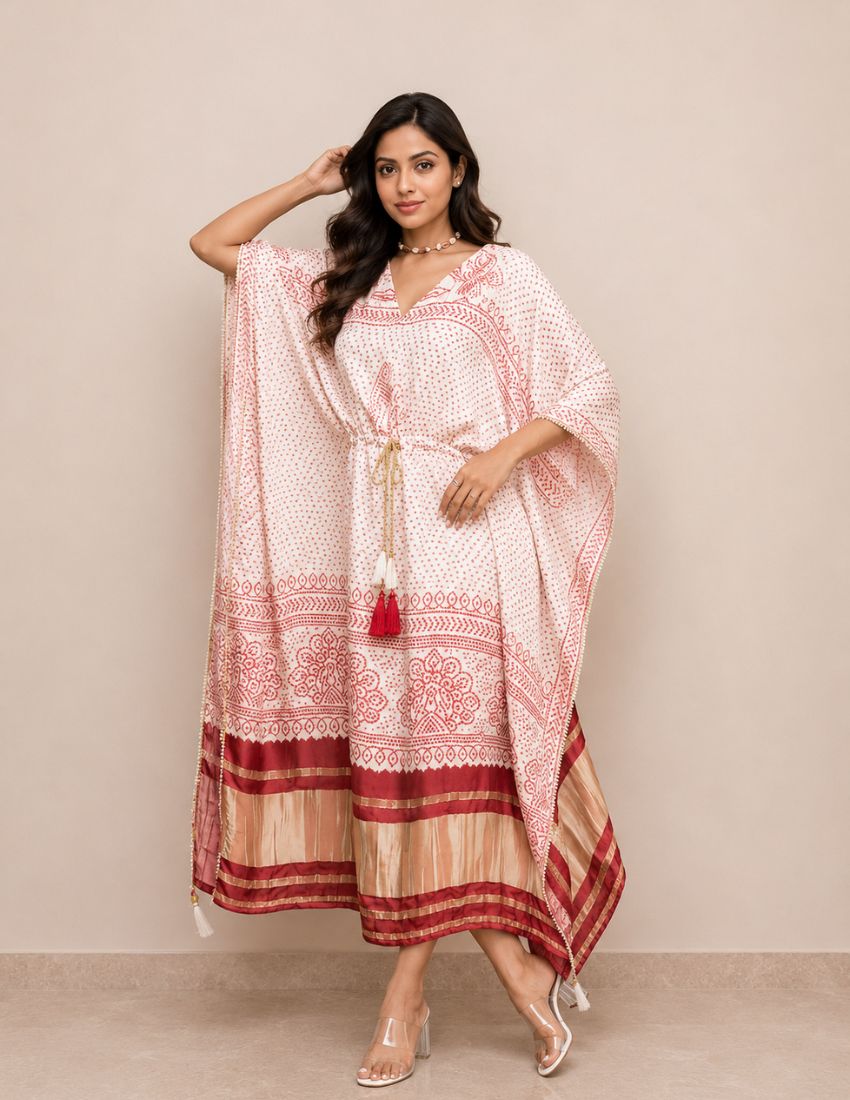 Off White Elegance Printed Kaftan