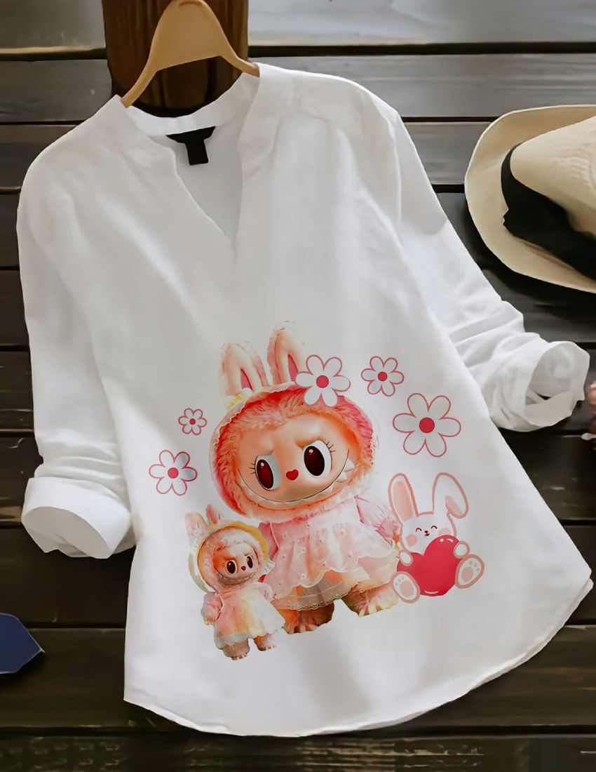 Labubu Pink Bunny Doll Print Top for Women