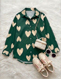 Elegant Heart Print Shirt - Emerald Green