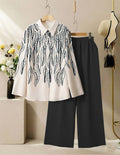 Leaf Pattern Co-Ord Set - Black