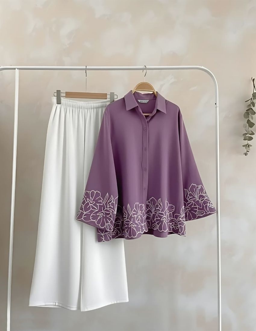 Mauve Purple Shirt and White Pant