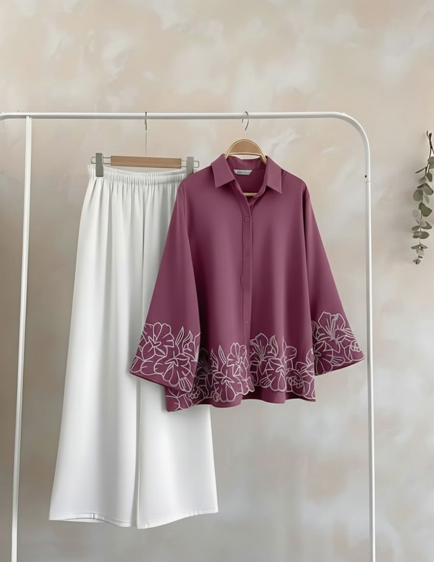 Magenta Pink Shirt and White Pant Set