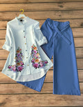 Pastel Rose Tunic Top with Sky Blue Palazzo Set