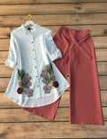 Ivory Floral Shirt with Peach Wrap Trouser