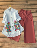 Garden Flower Printed Shirt with Rust Palazzo Set