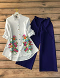 Garden Flower Printed Shirt with Navy Blue Palazzo Set