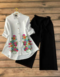 Flower Print Shirt with Black Palazzo Set