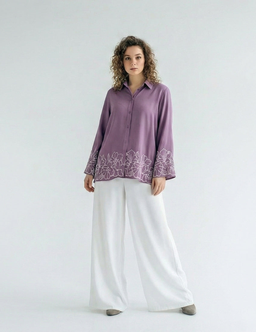 Mauve Purple Shirt and White Pant