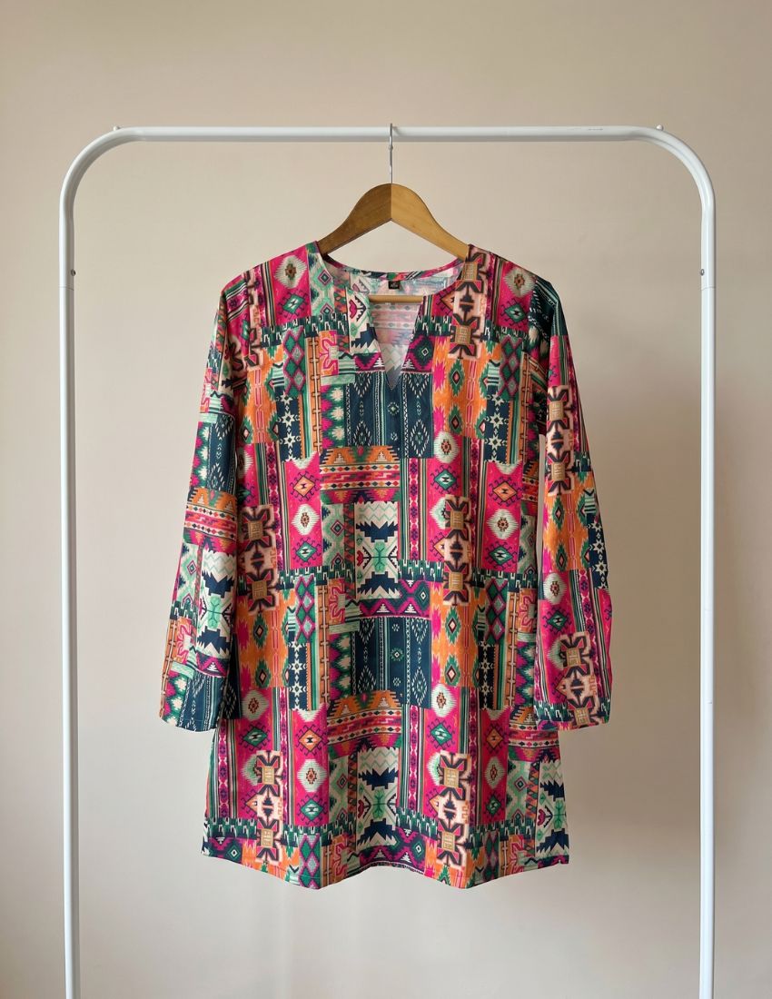 Tribal Patchwork Design Multi-Colour Top