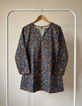 Rust Brown Flower Design Top - Midnight Blue