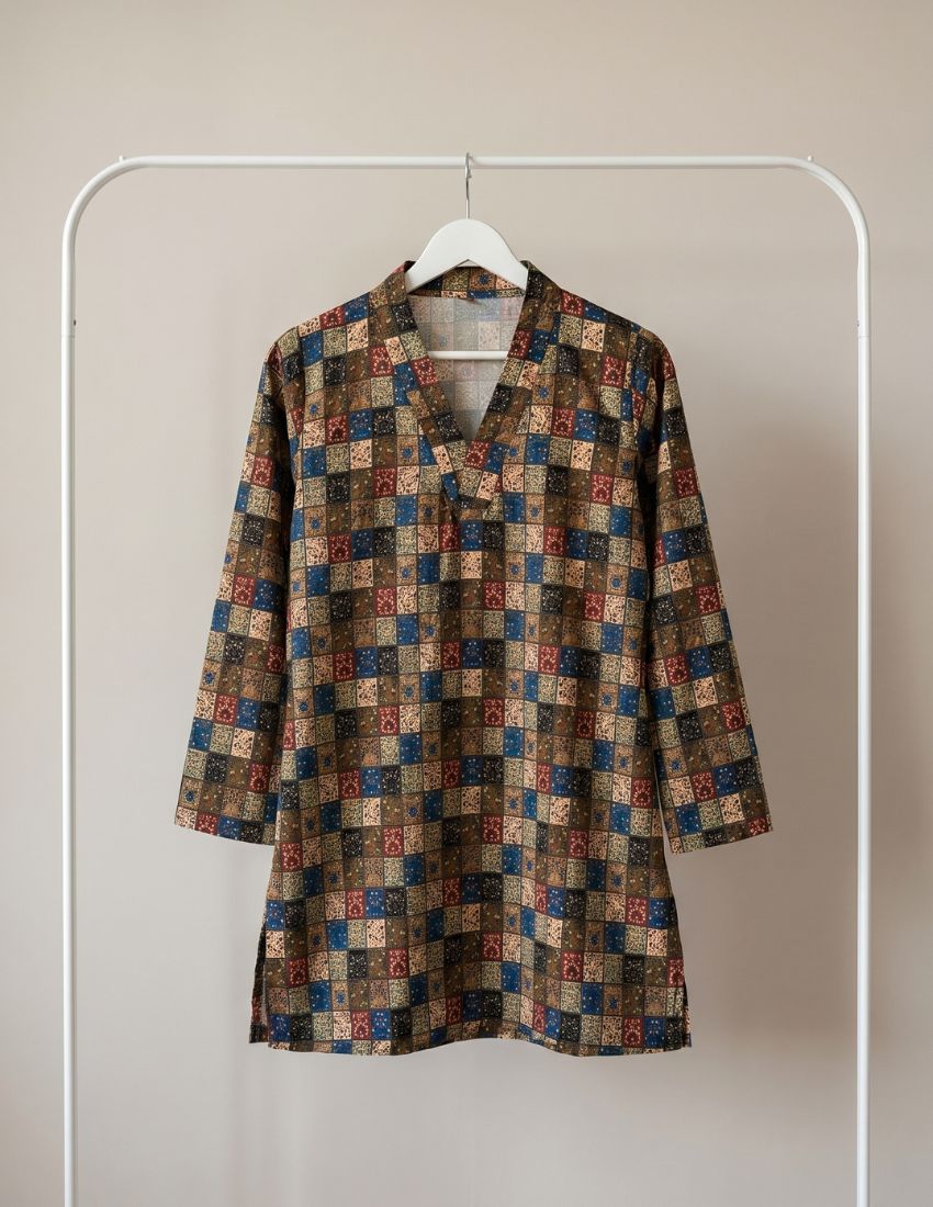 Nomadic Squares Design Casual Top - Brown