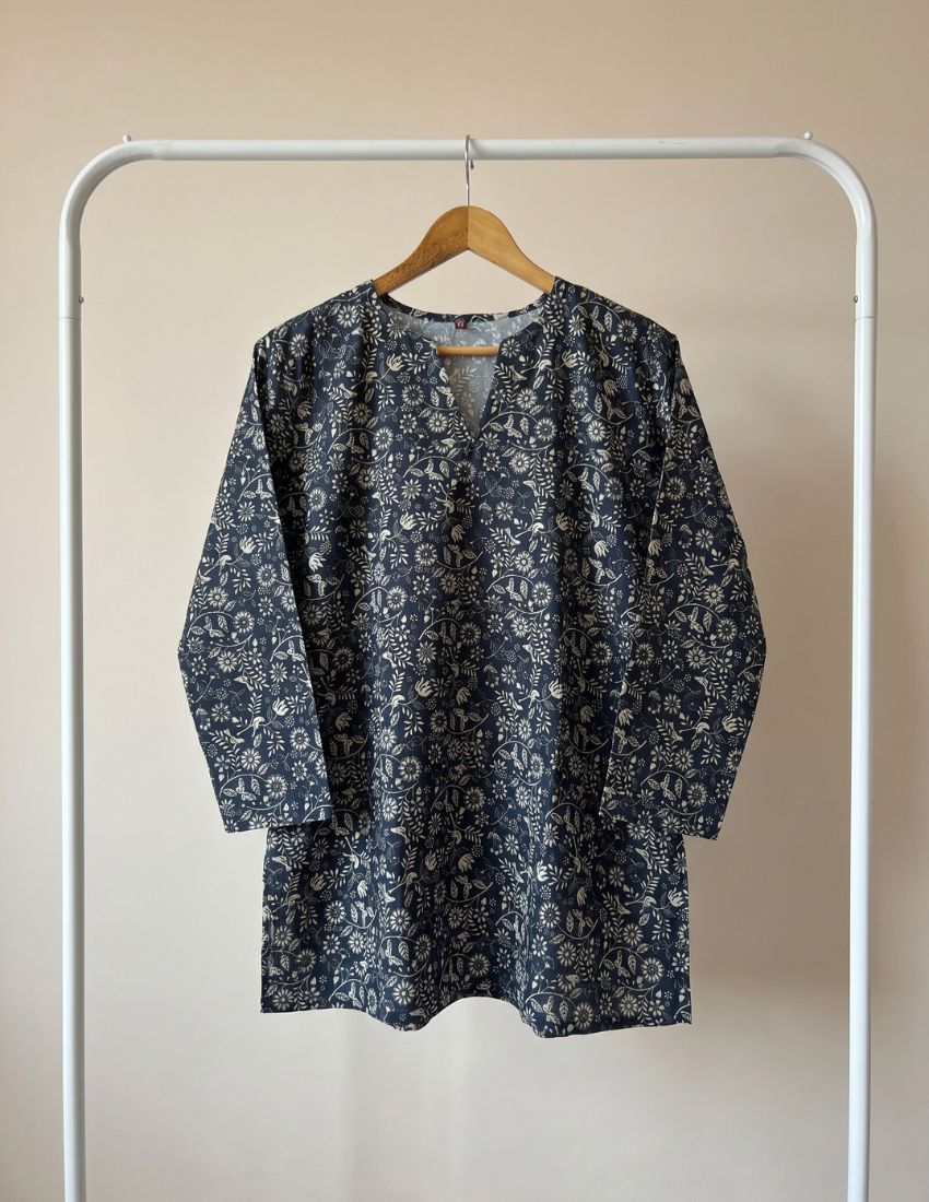 Indigo Whisper Printed Western Top