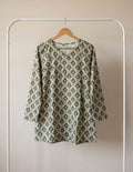 Teardrop Motif Print Top - Sage Green