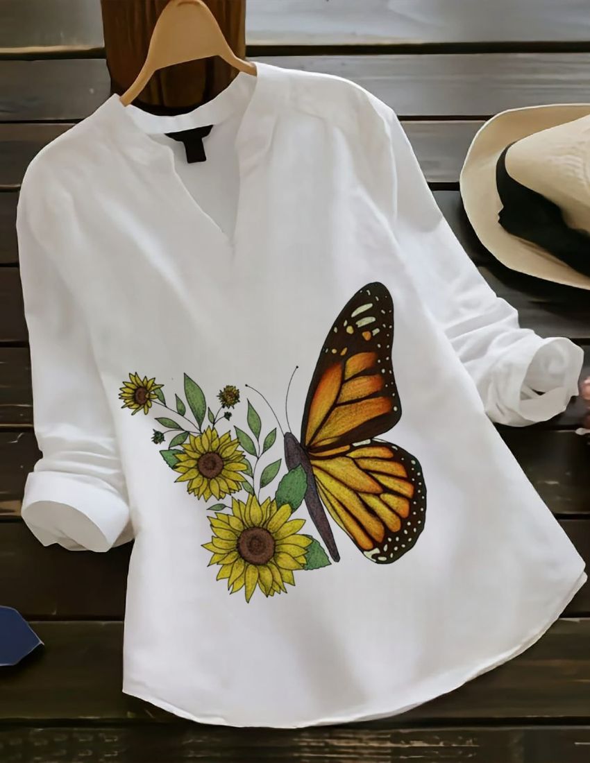 Butterfly Bliss Floral Tunic Top for Women