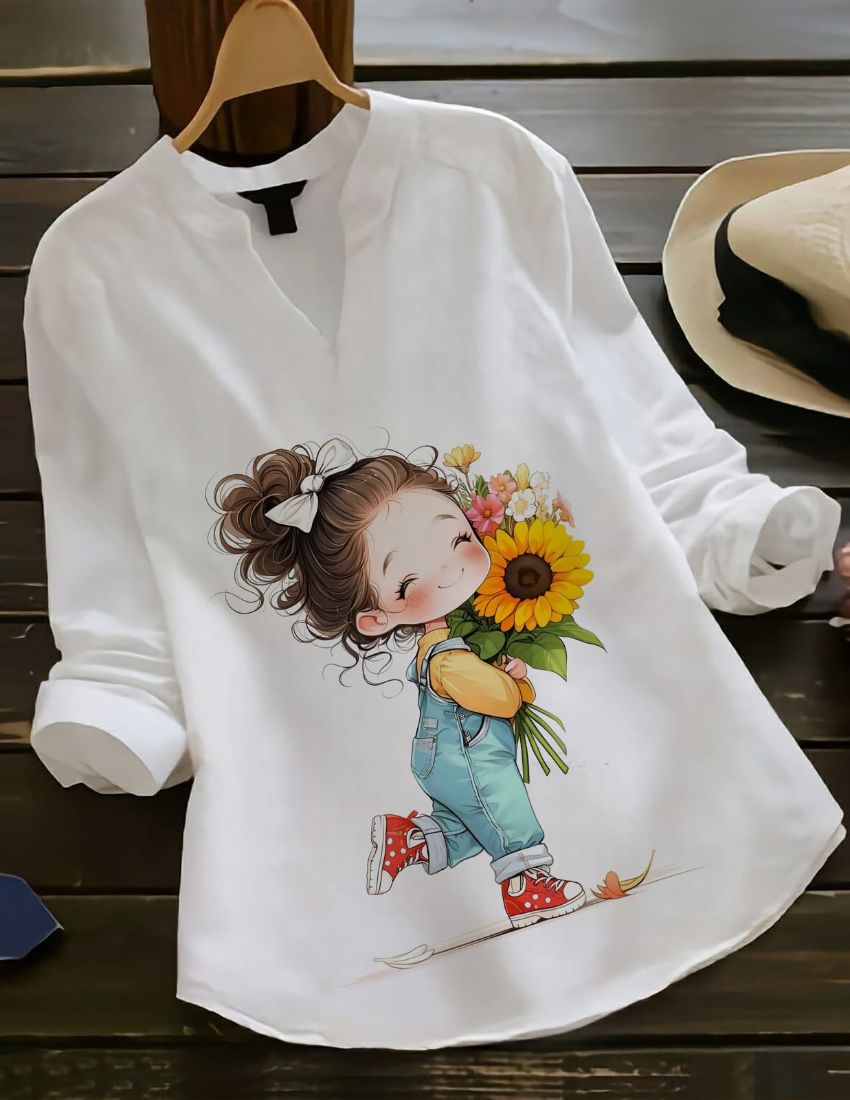 Sunshine Blossom White Rayon Top for Women