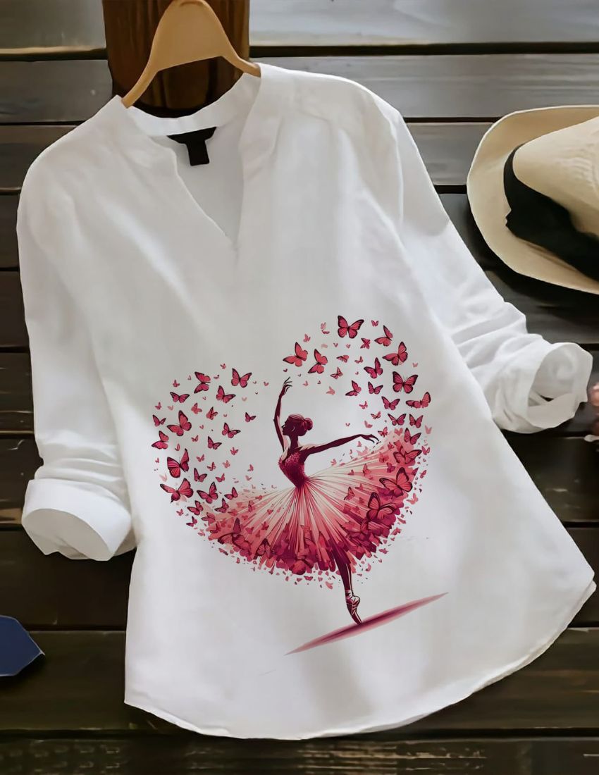 Ballerina Butterfly Graphics Printed Women's Rayon Top