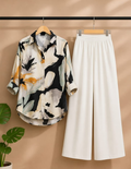 Ivory Black Abstract Brushstroke Print Co-Ord Set