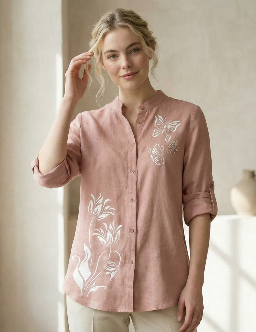 Misty Rose Butterfly Print Floral Women’s Top