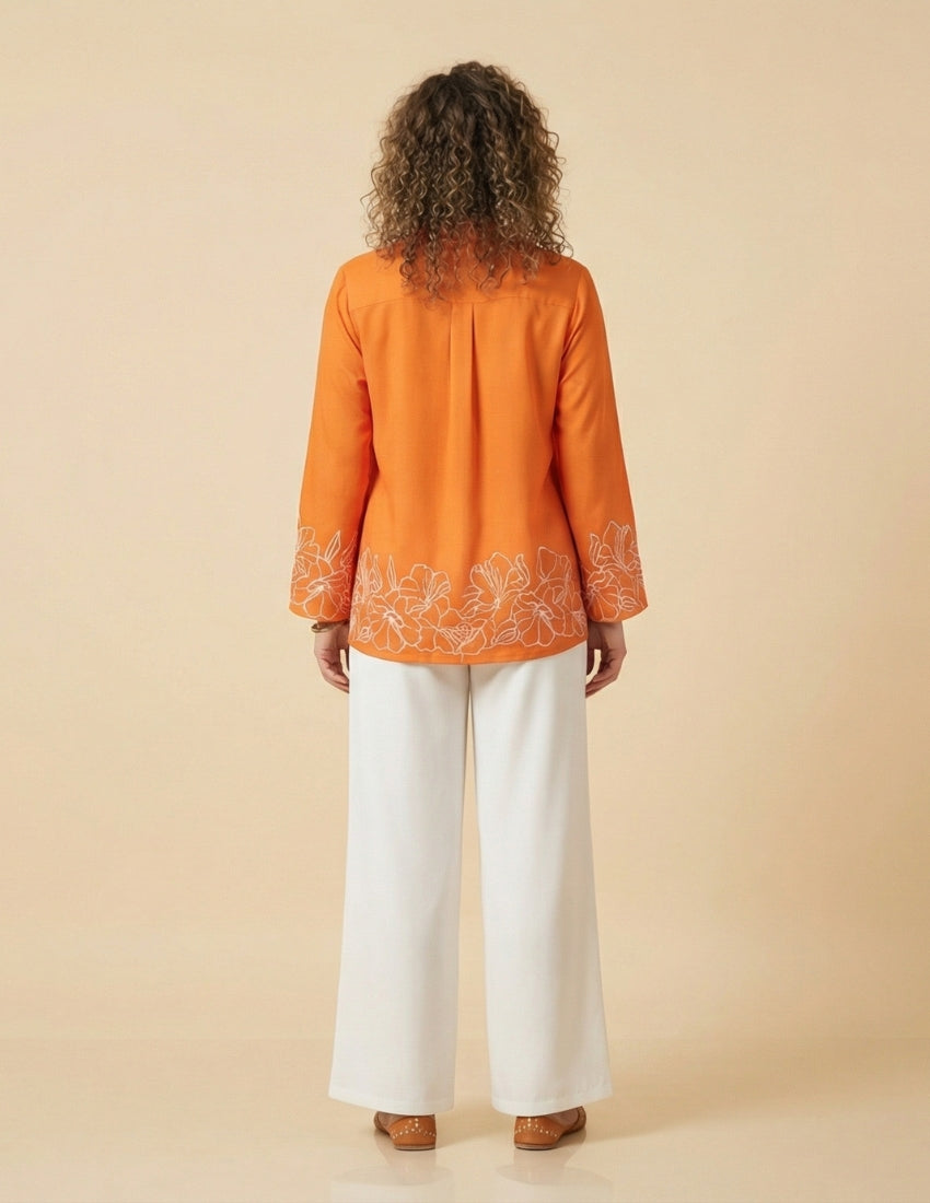 Bright Orange Shirt and White Pant