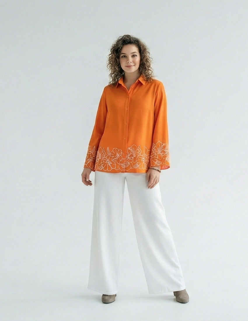 Bright Orange Shirt and White Pant