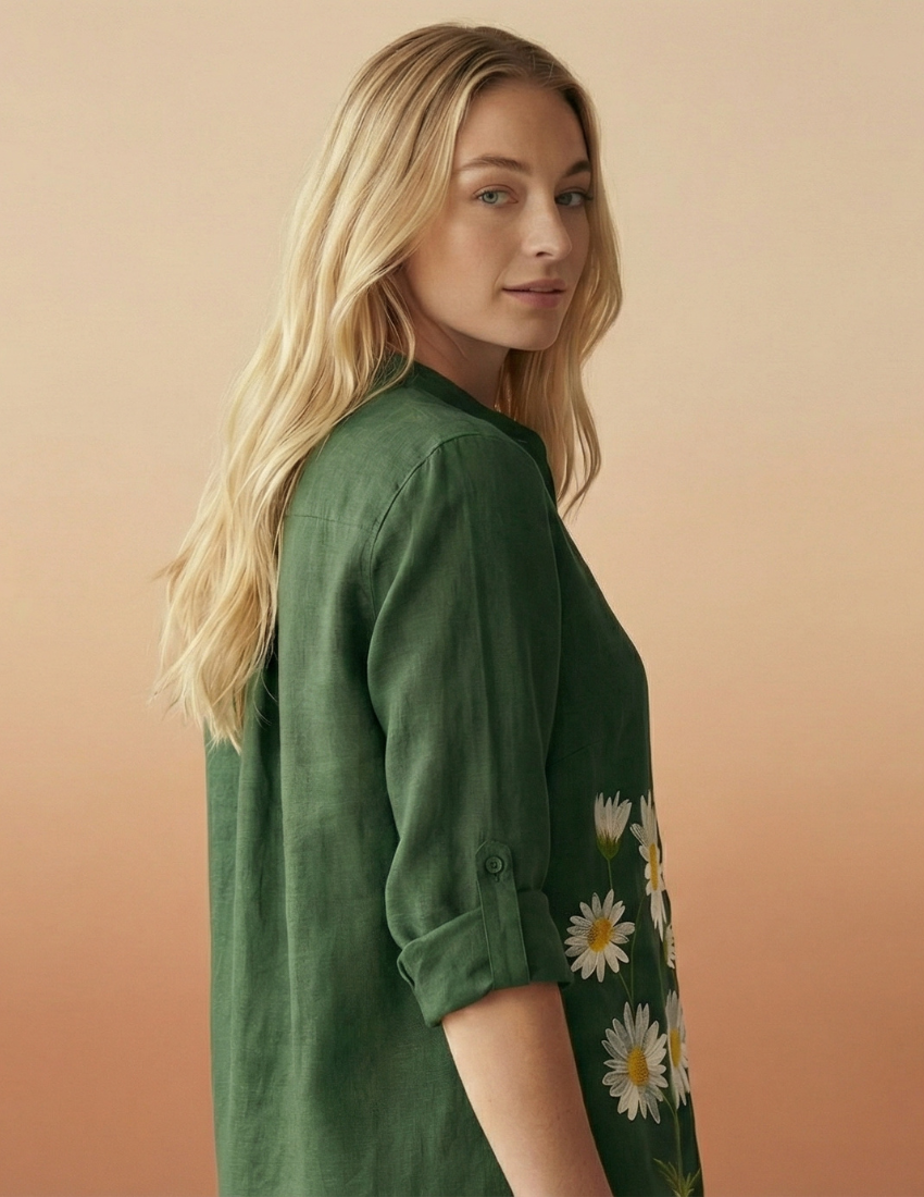 Classic Forest Green Daisy Printed Women’s Top