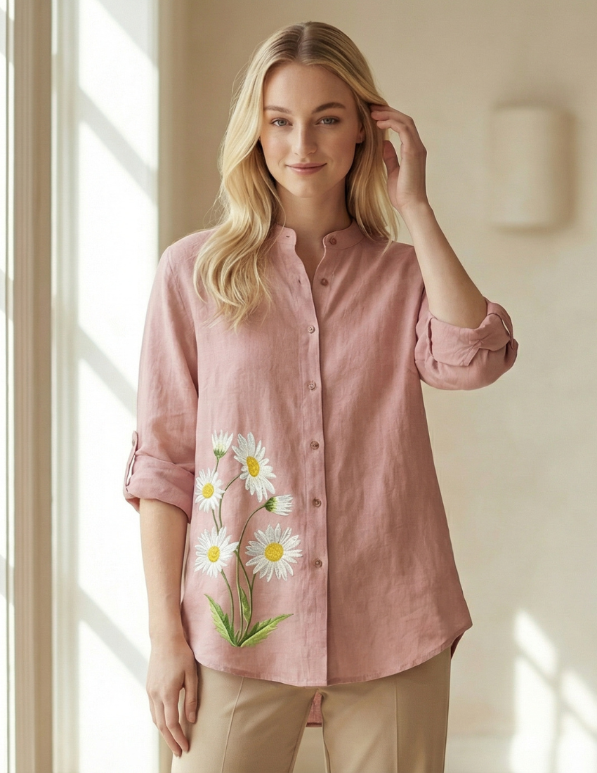 Women’s Daisy Printed Top - Peach