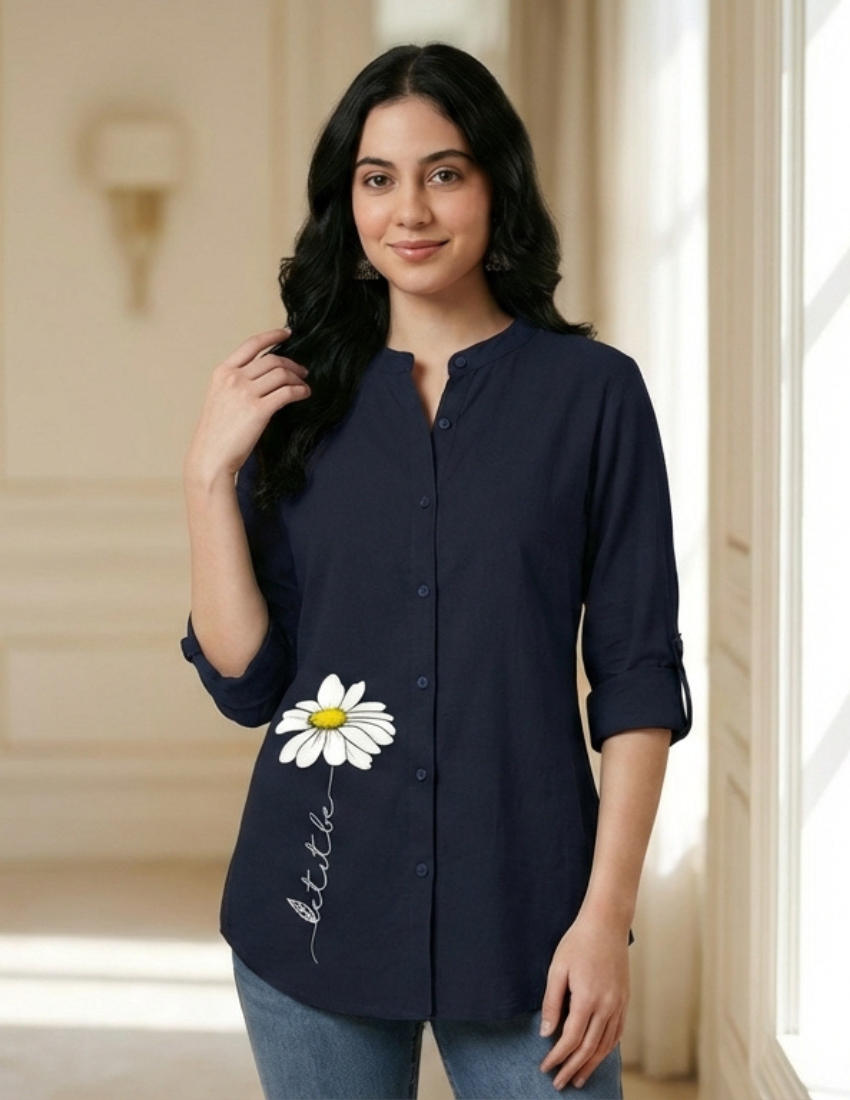 Blue Daisy Printed Long Top