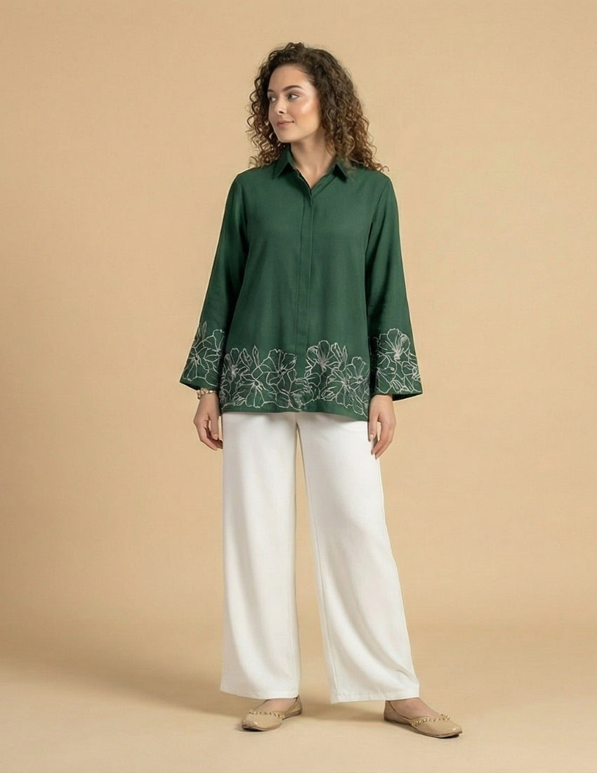 Dark Green Shirt and White Pant