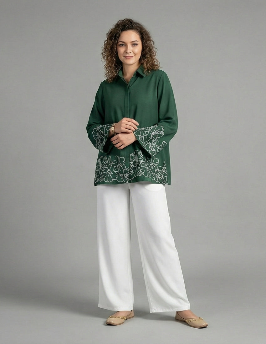 Dark Green Shirt and White Pant