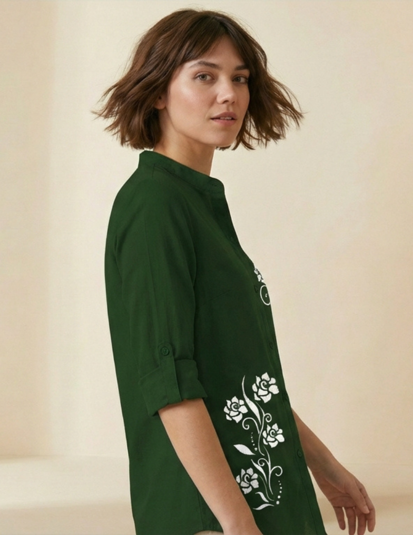 Casual Evergreen Floral Printed Top