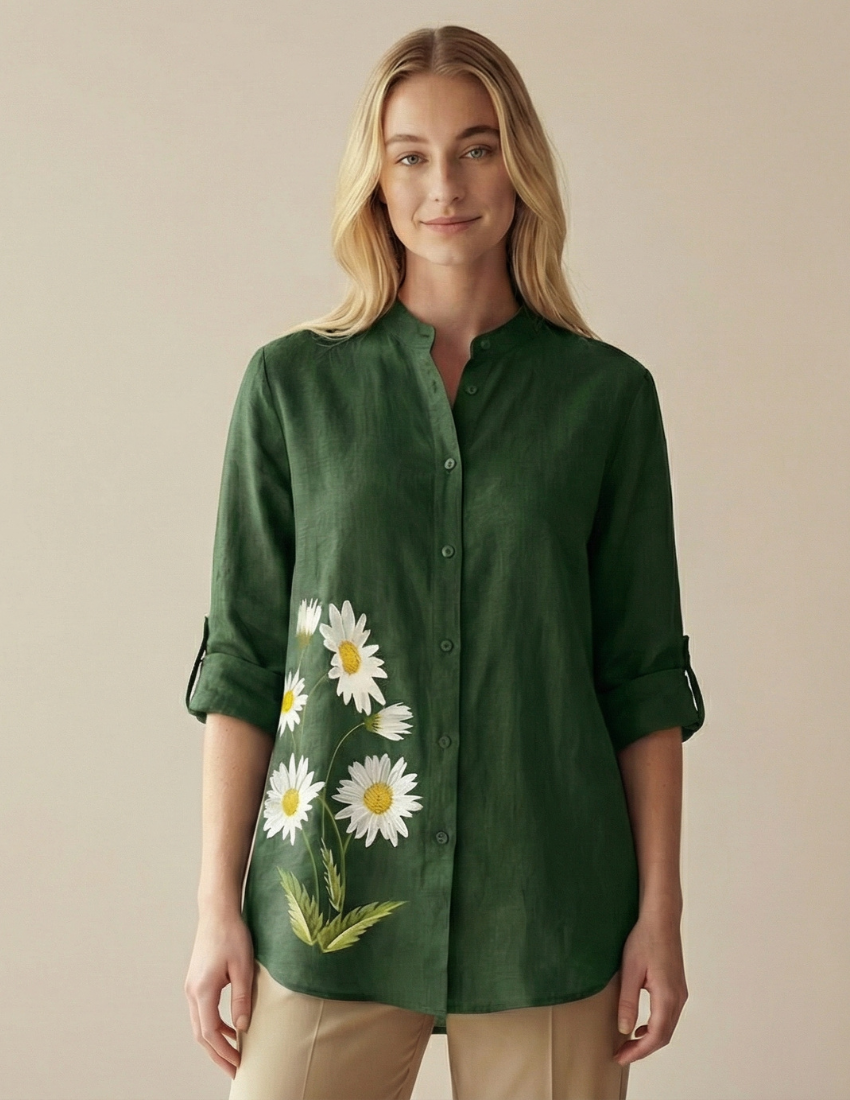 Classic Forest Green Daisy Printed Women’s Top