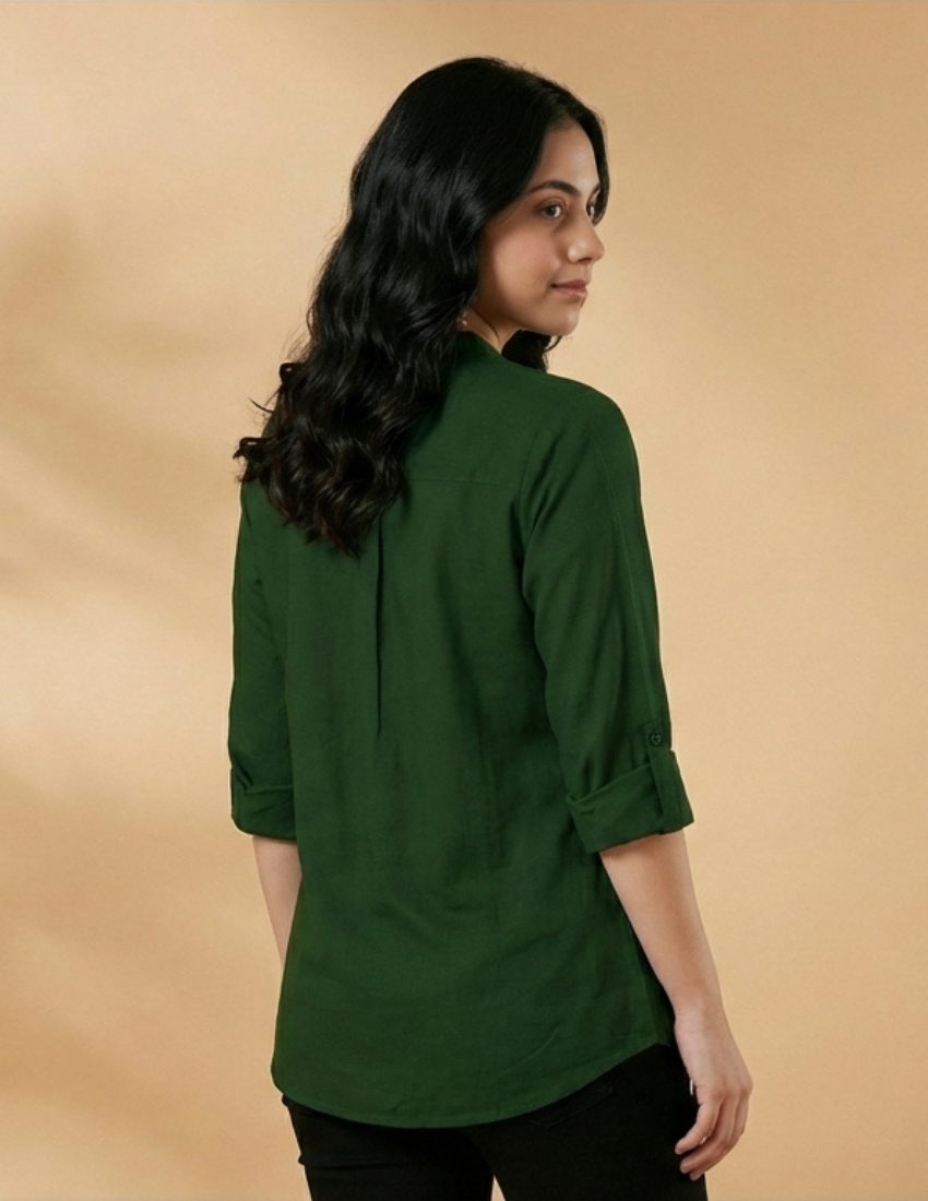 Dark Green Daisy Printed Western Top