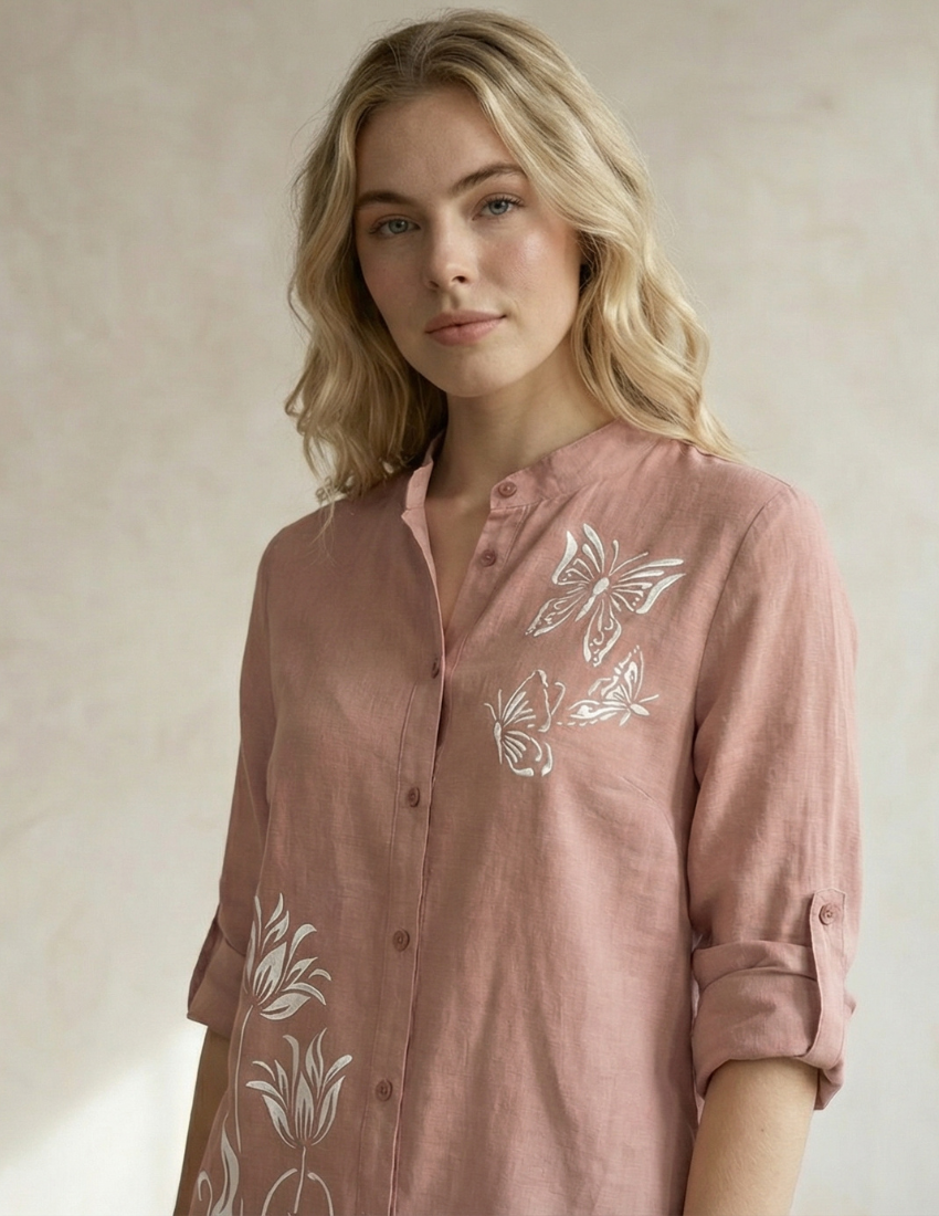 Misty Rose Butterfly Print Floral Women’s Top