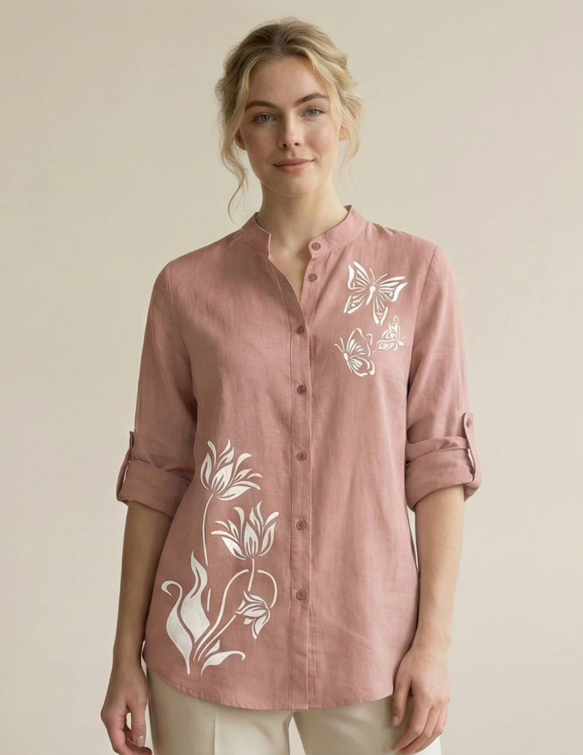 Misty Rose Butterfly Print Floral Women’s Top