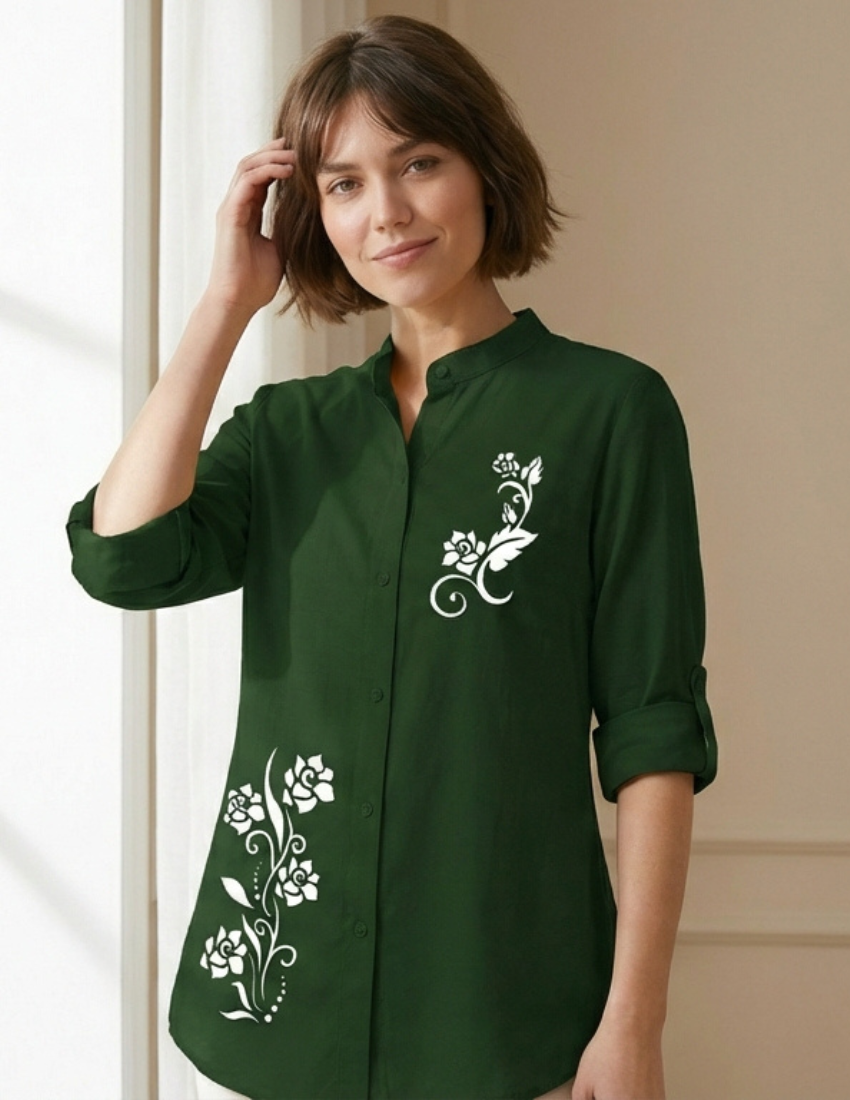 Casual Evergreen Floral Printed Top