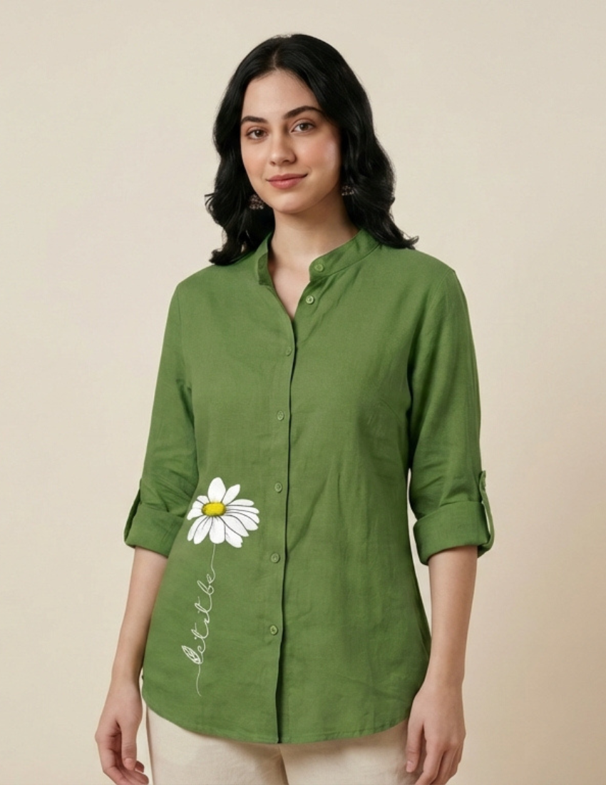 Green Daisy Printed Western Long Top