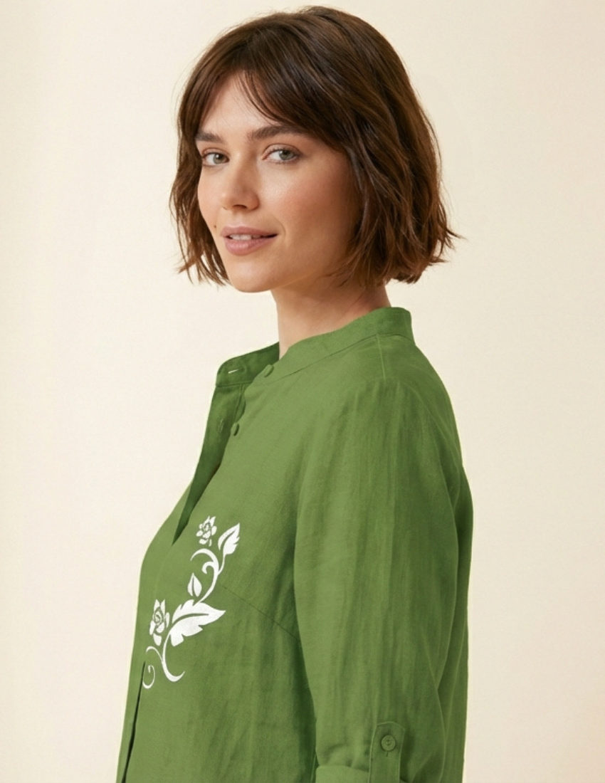 Spring Green Floral Printed Western Top